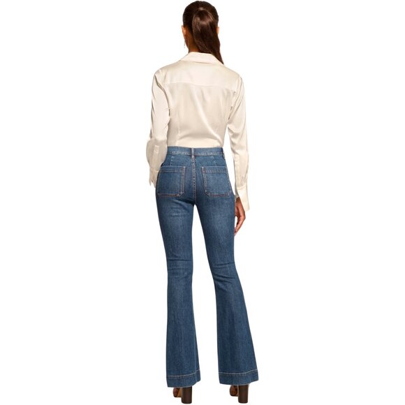 776. RAMY BROOK Cindy Faux Suede Trim Flare Jean Stretch $345 NWT Sz 26 - Picture 6 of 8